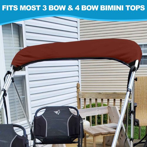 Fuprosico Bimini Top Replacement Canvas with Light Hole for Boat, 4 Bow 8L 73-78W Bimini Top Cover with Storage Boot, 900D Heavy Duty Waterproof Marine Polyester, Without Frame, Burgundy