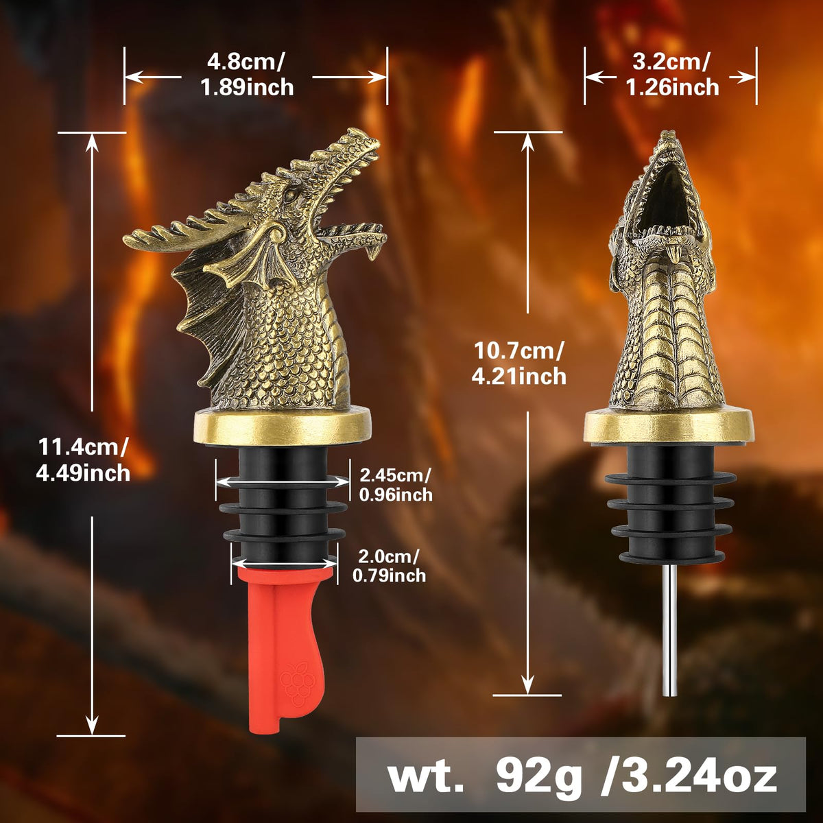 LKKCHER Dragon Head Liquor Pourers Spout for Alcohol Spirits, Dragon Gifts 2-In-1 Wine Bottle Pourer and Stopper for Men Women, Wine Accessories Gifts, Bronze with Bag