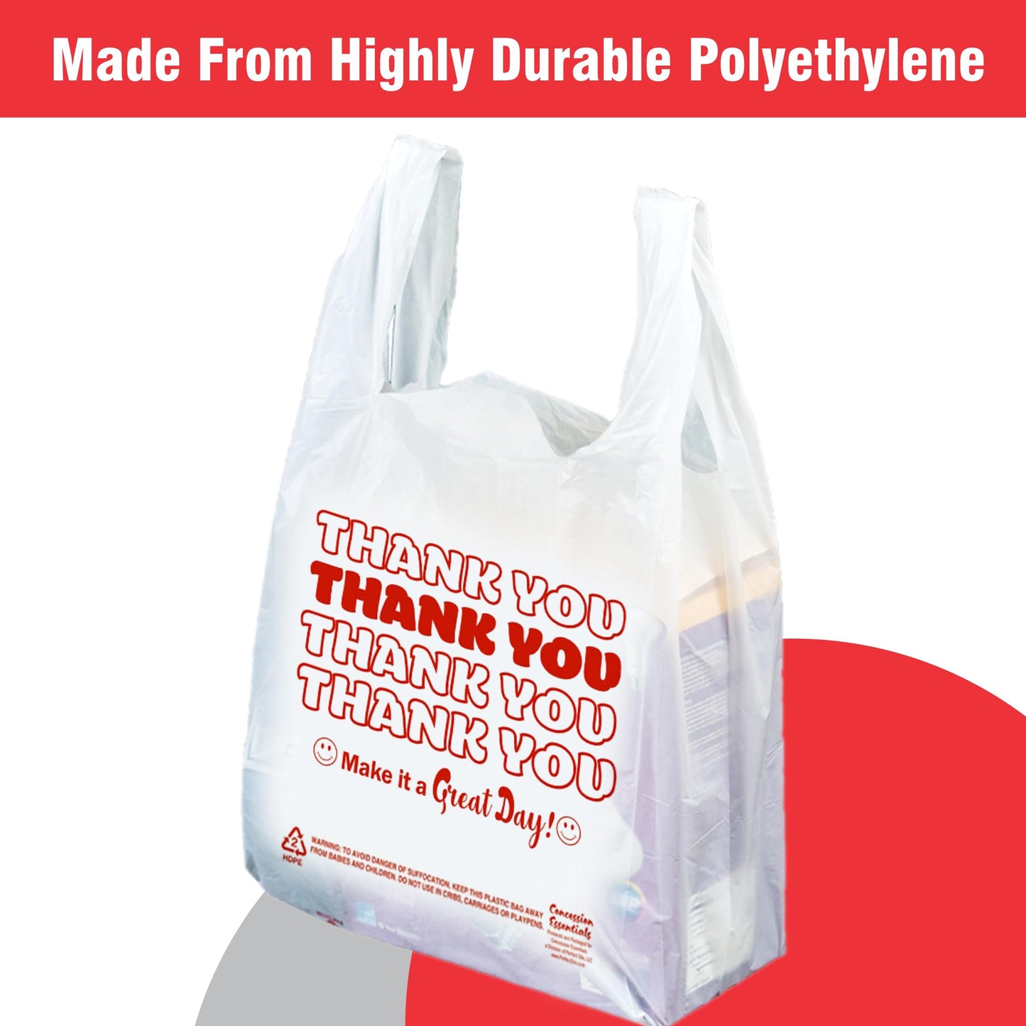 Concession Essentials Disposable & Reusable Thank You T-Shirt Bags- Pack of 100
