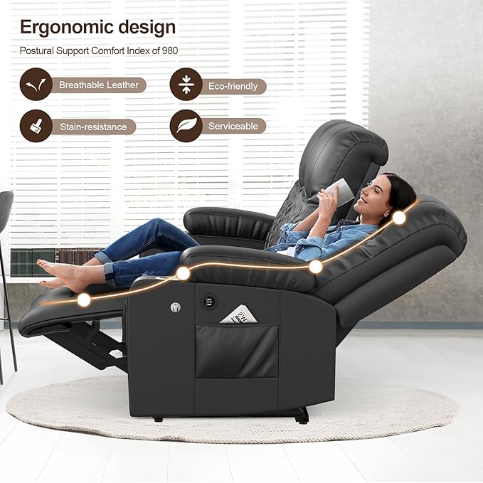FURNIMAT Recliner Sofa Set with 3+1+1 Pieces in Living Room, 3 Seater Reclining Sofa with USB Ports, Cell Phone Holders, 2 Recliner Chairs with Vibration Massage and Heat Single Sofa Seat, Bedroom, RV