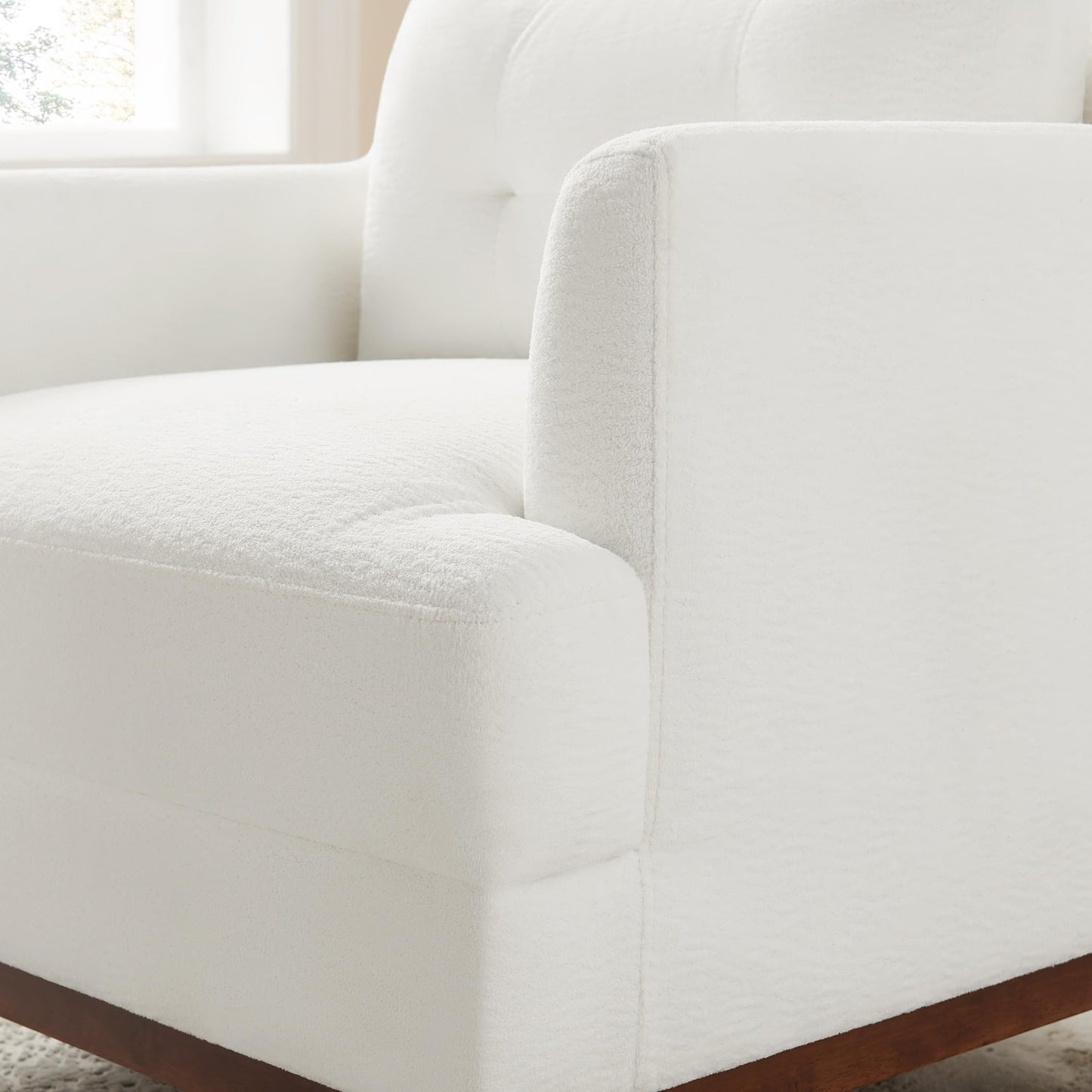 VANOMi Modern Accent Chair with Terry Fabric, Upholstered Armchair with Spring Package Cushion & Solid Wood Frame, Comfy Lounge Chair for Living Room, Bedroom, or Reading Corner, Terry, White