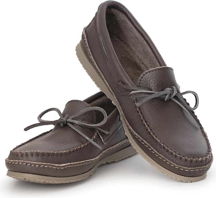 Laurentian Chief Moccasin Slippers for Men with Single Lacing, 8 Hole Collar and Padded Indian Rubber Sole, Canada Qualit...