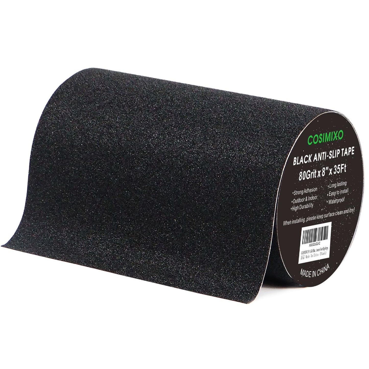 COSIMIXO 8" x 35Ft Heavy Duty Anti Slip Tape,Best 80grit Friction,Grip,Abrasive for Stairs Outdoor/Indoor,Skateboard Grip Tape Safety Non Skid Tread Staircases Anti-Slip Traction Tape Black