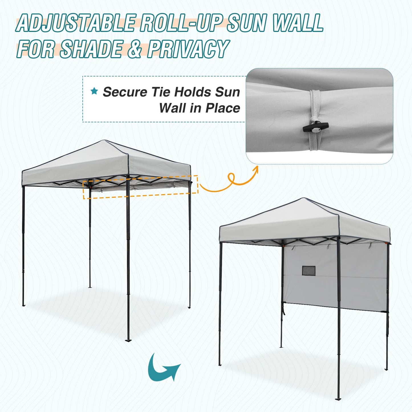 EAGLE PEAK Instant Pop Up Canopy with Adjustable Sun Wall 6x4, Straight Lightweight Compact Portable Tent with Carry Bag, Gray