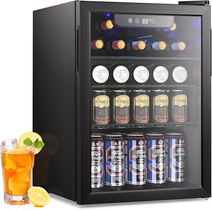 Electactic 26 Bottle Wine Cooler, 95 Cans Beverage Refrigerator, 2.6 cu.ft Drink Fridge Digital Temperature Control for Be...