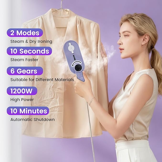 Travel Steamer Iron for Clothes, Portable Mini Steamer, 10-Second Fast Heating Handheld Small Steam Iron, with 110ml Water Tank and LCD Display, 6 Modes, 180° Swivel Handle for Home Travel Office