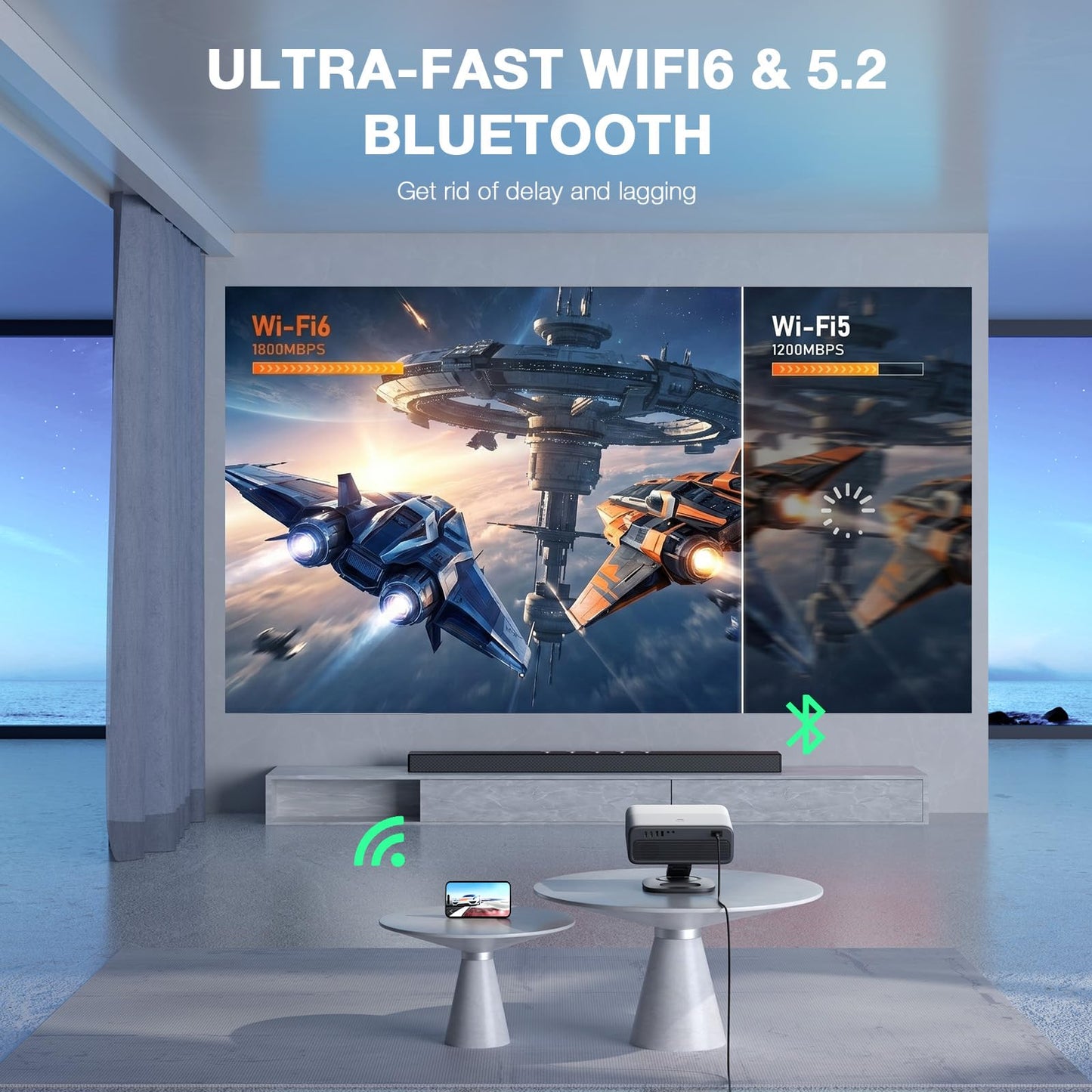[Now with Netflix & 3000 ANSI] 4K Projector with WiFi and Bluetooth,TOF Real-Time Auto Focus Smart Projector, Upgrade for AuKing Overhead Projectors Theater Proyector with Omni-Adjustable Stand(grey)