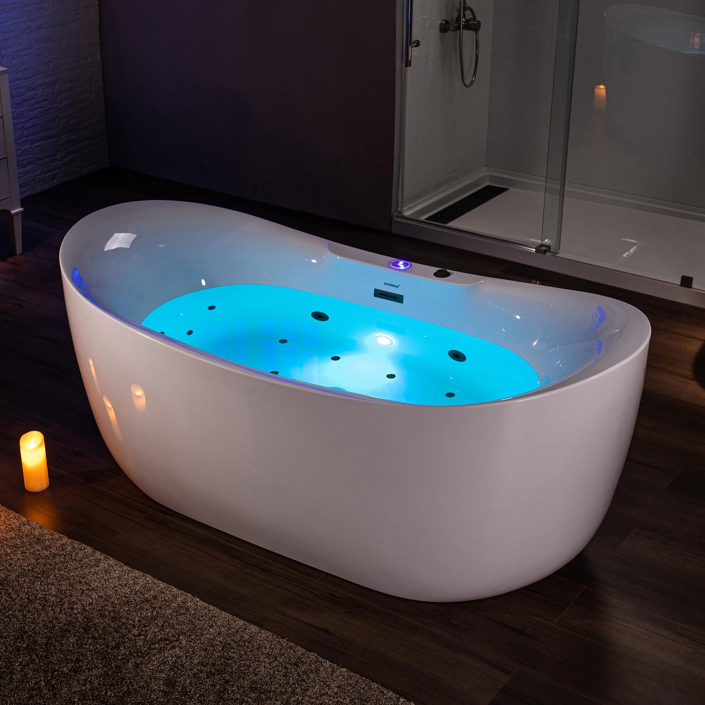 WOODBRIDGE 72" x 35-3/8" Whirlpool Water Jetted and Air Bubble Freestanding Heated Soaking Combination Bathtub with LED control panel,Matte Black drain and overflow,BM400