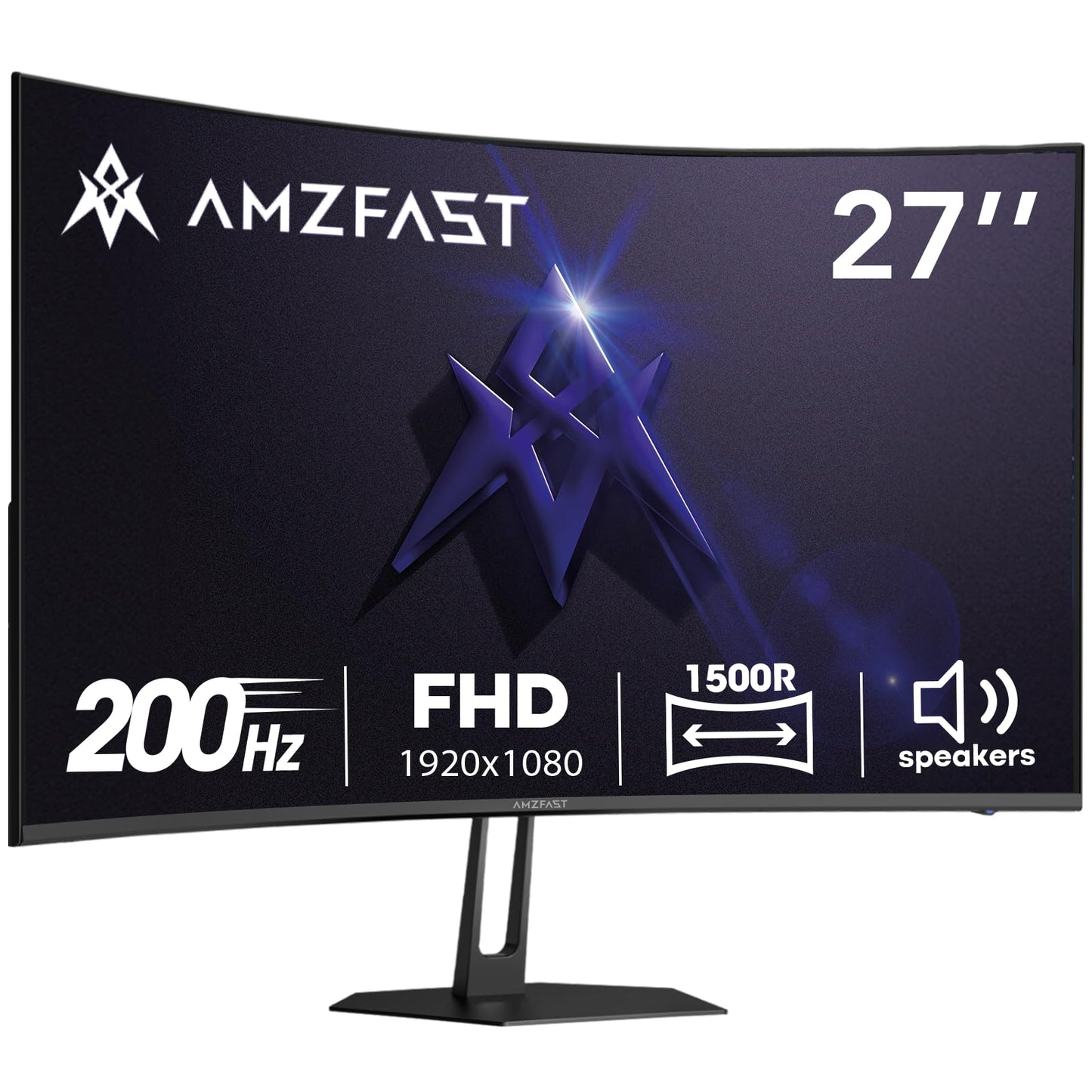 Amzfast 27 inch 200Hz Curved Gaming Monitor, FHD 1080p with Built-in Speakers, FreeSync, MPRT 1ms, 130% sRGB, 3000:1, 1500R, VESA Mount, HDMI 2.0&DP 1.4, 12 Months Warranty Exchange, AMZG27C1