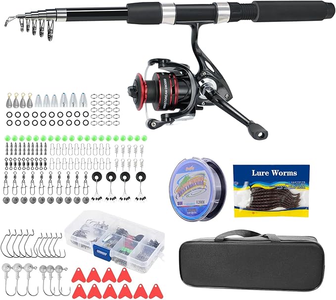 Fishing Pole Combo Set,2.1m/6.89ft 145pcs Fishing Accessories Kit Collapsible Rods Spinning Reel High Speed Reels Fishing ...