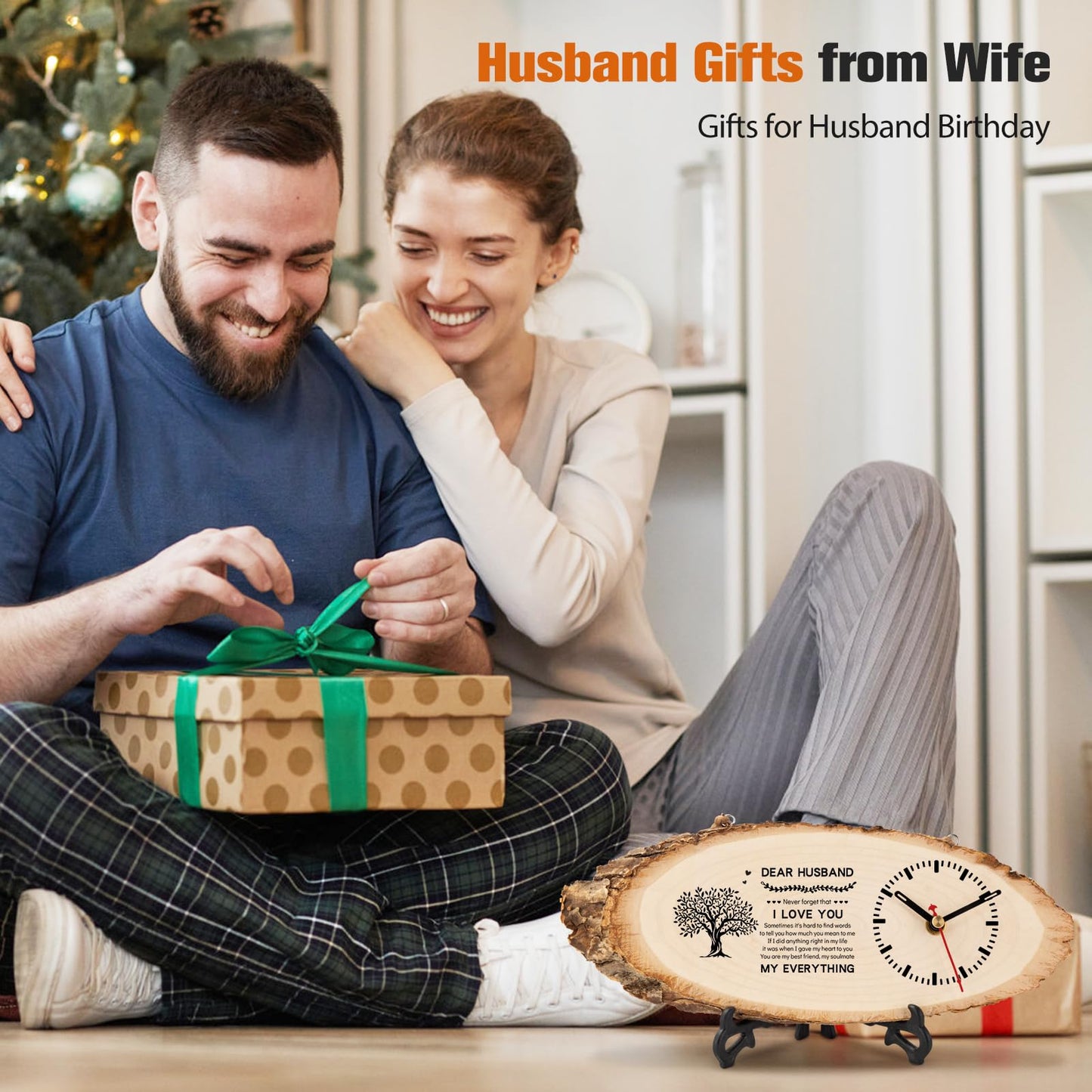 BeauGift Husband Birthday Gift, Wooden Clock Gifts for Husband, Husband Birthday Present from Wife, Anniversary Clock Gift Valentine's Day for Him Office Home Decor