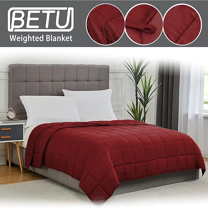 Red Weighted Blanket for Adults 15lbs, 60"x80", Queen Size Cooling Heavy Throw Blanket for 120-160lbs, Microfiber Soft Thick Big Blankets Weighted Comforter Breathable Gift for Sleeping