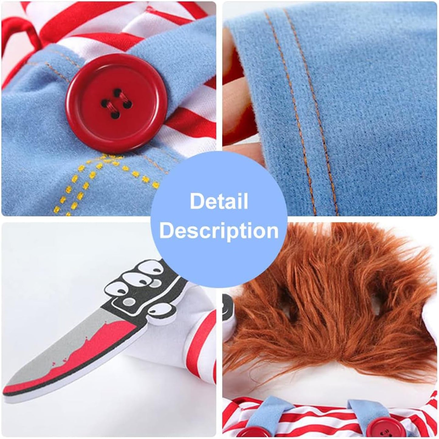 Dog Costumes, Deadly Doll Dog Costume, Chucky Dog Costume with Knife for Pets, Frenchie Clothes, Funny Dog Halloween Costume for Medium Dogs [M]
