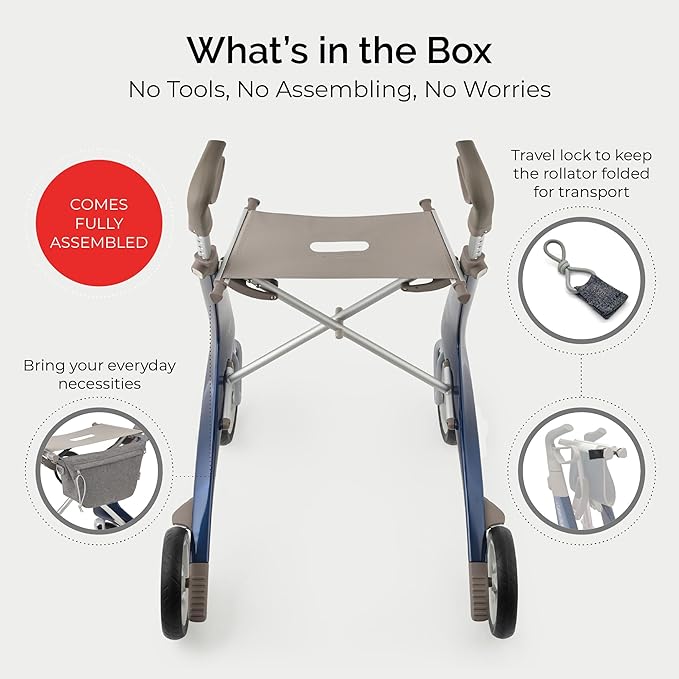byACRE Carbon Ultralight Rollator - World's Lightest Carbon Rollator - Only 10.6 lbs/for Indoor and Outdoor Use/Foldable and Easy to Travel with (Royal Blue, Compact Track)