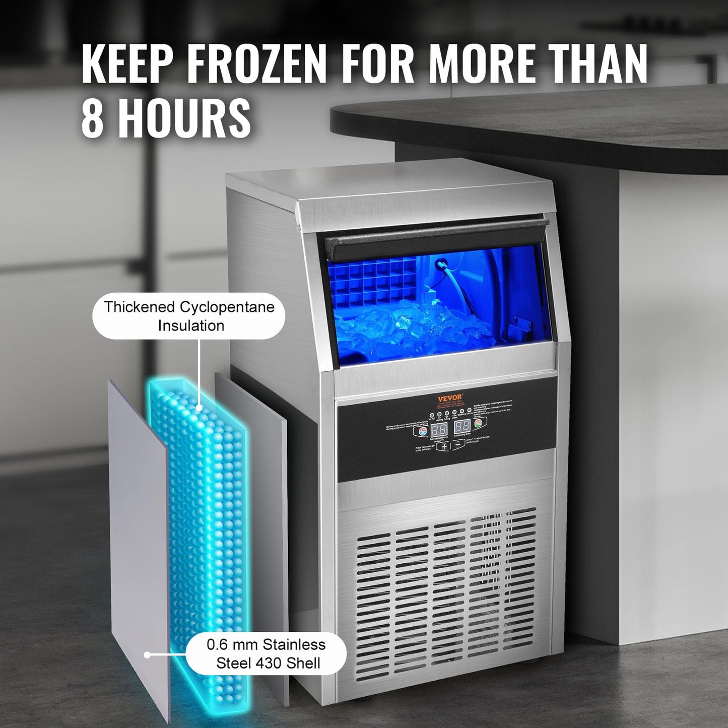 VEVOR Commercial Ice Maker Machine, 90LBS/24H Ice Machine with 22lbs Storage Capacity, 40 Ice Cubes Ready in 12-15 Minutes, Ice Maker Machine for Bar Home Office Restaurant