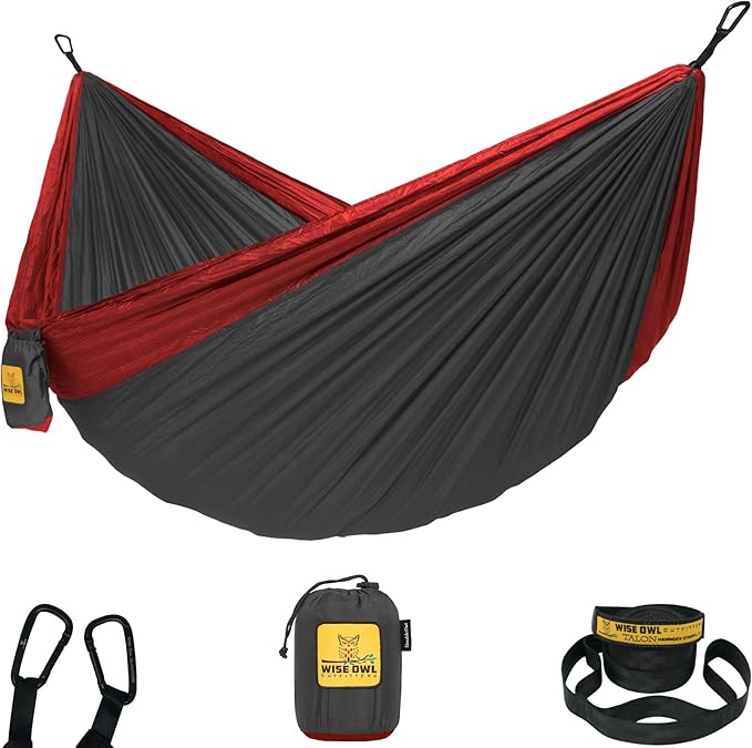 Wise Owl Outfitters Camping Hammock – 500lbs Portable Hammock with Tree Straps - Travel, Backpacking, Hiking, Outdoors Cam...