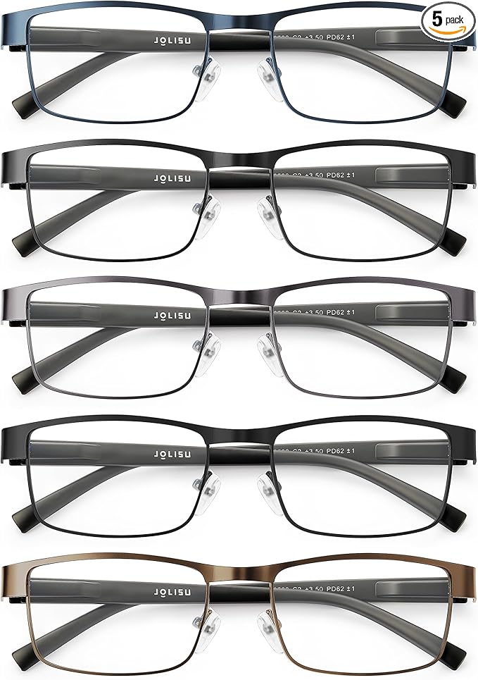 JOLISU 5PCS Reading Glasses Men - Blue Light Blocking Computer Metal Thin Frame Readers For Mens/Women（2.00）