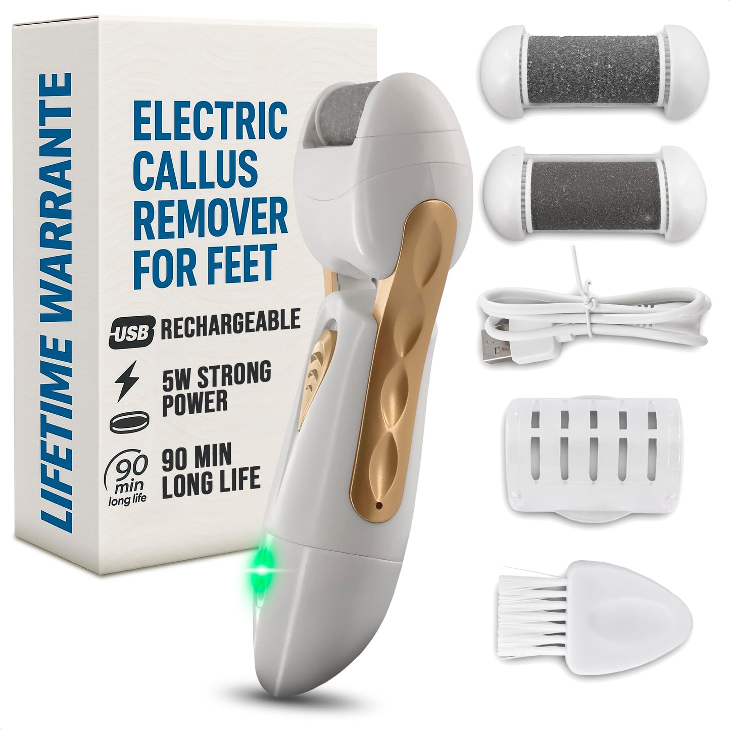 Electric Callus Remover for Feet - 5W Electric Foot Filer, 90-Min Runtime Foot Sander with Fast 2H Charge & 3 Replacement Roller