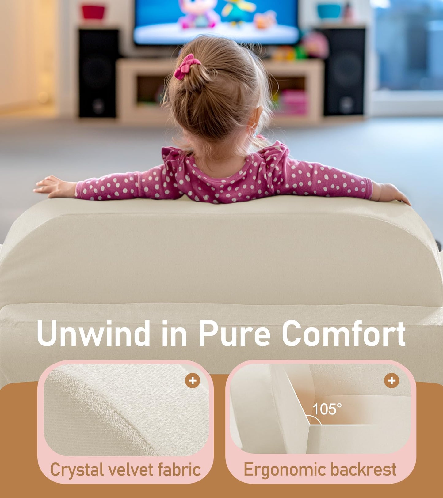 little dove 2-in-1 Convertible Kids Couch, Extra Wide Comfy Toddler Chair, Flip Out Toddler Couch, Kid Chairs with High Density Foam, Sofa Bed for Boys & Girls 3+, Beige