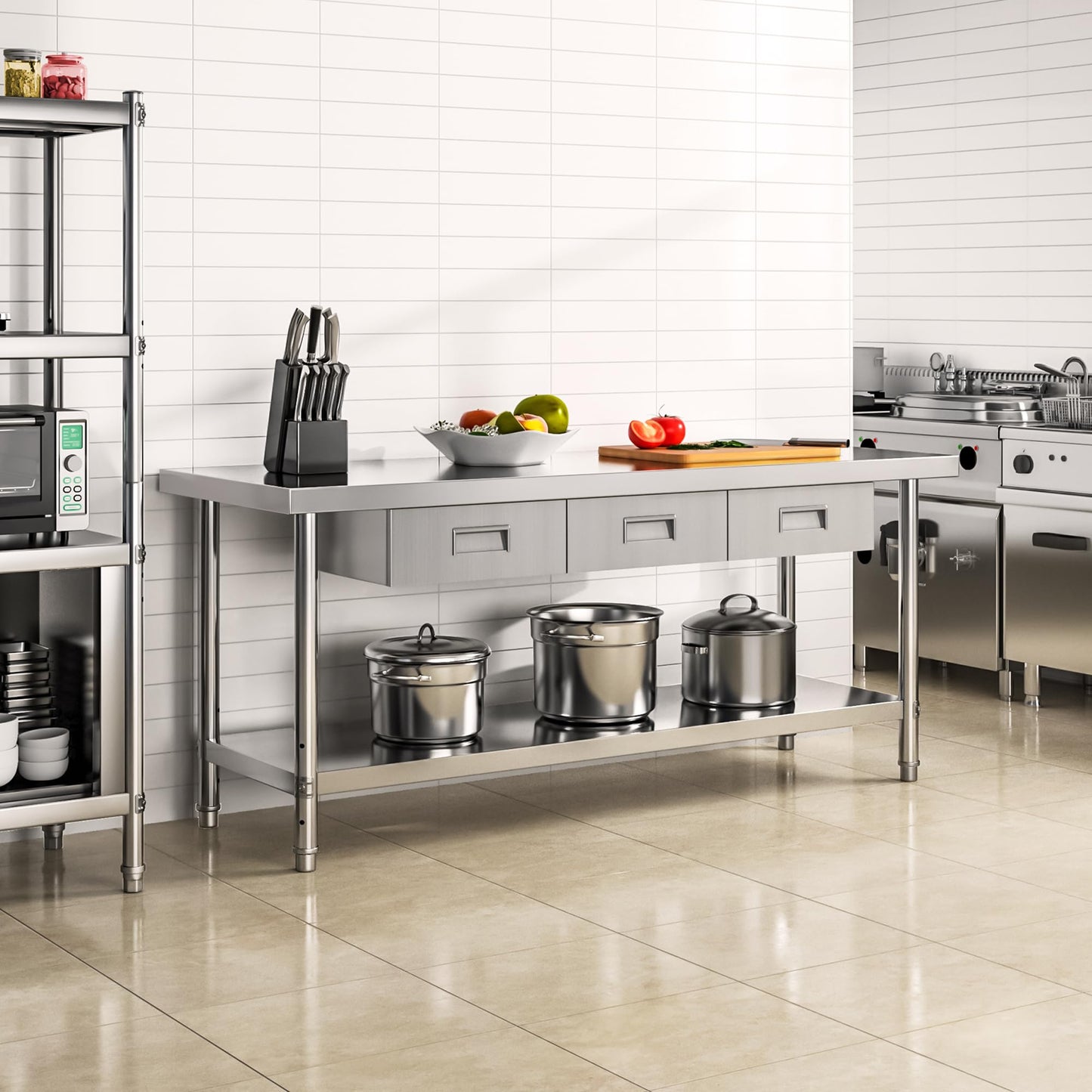 YITAHOME 60" X 24" NSF Stainless Steel Table with 3 Drawers, Work Table with Drawer, Metal Table Prep Table for Commercial Home Kitchen Restaurant Garage Warehouse