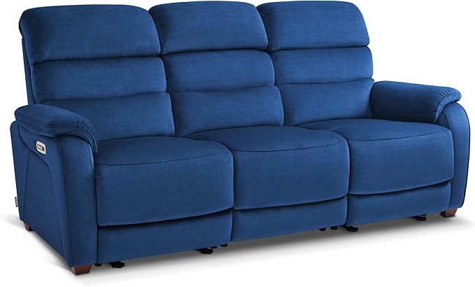 MCombo 87.2'' Wall Hugger Power Recliner Sofa with Drop Down Table, Reclining Sofa with Adjustable Headrest, USB Charge Ports, Reading Lamp, for Living Room, RVs, Fabric, ST258M3 (3-Seater, Navy Blue) | Zero Wall Hugger