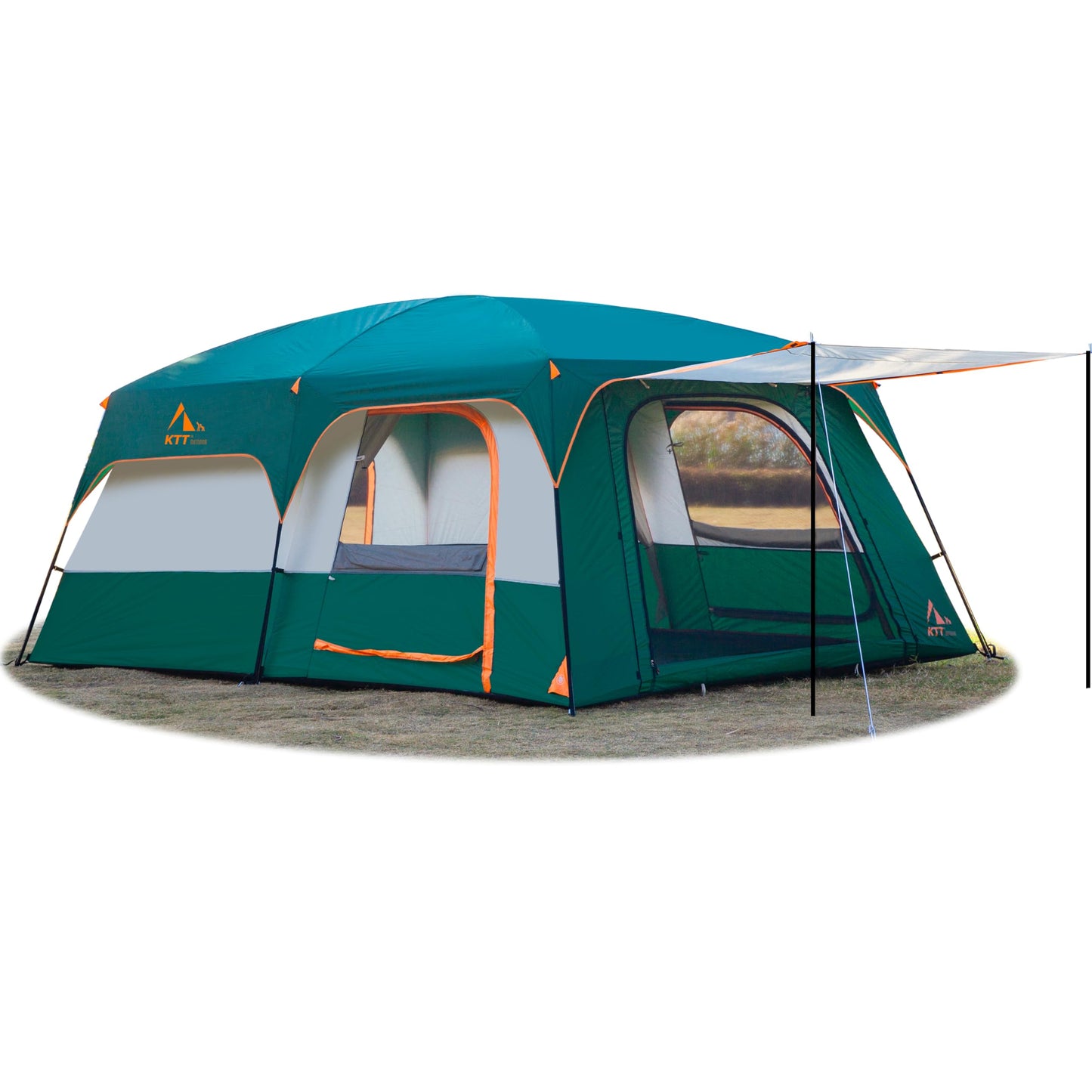 KTT Extra Large Tent 14 Person,Family Cabin Tents,2 Rooms,3 Doors and 3 Windows with Mesh,Straight Wall,Waterproof,Double Layer,Big Tent for Outdoor,Picnic,Camping,Family Gathering(Green)