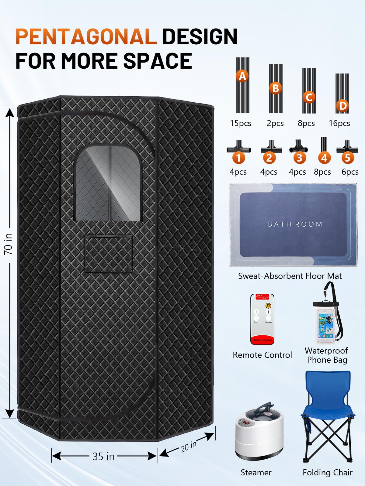 RELEXNOW Portable Sauna Box for Home, Personal SPA Steam Sauna with 10 Min Fast Heating & 9 Levels Heat, Warm Sauna Tent with 3L/1200W Steamer, Folding Chair, Remote Control for Body Relaxation