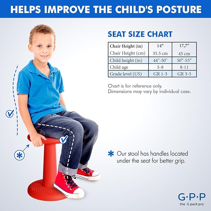 Gpack-pro Kids Wobble Stool – Improves Focus Attention – Non-Slip Base - Wiggle Chair Active Flexible Seating for Preschool Kindergarten Elementary School 17.7-Inch High (Black)