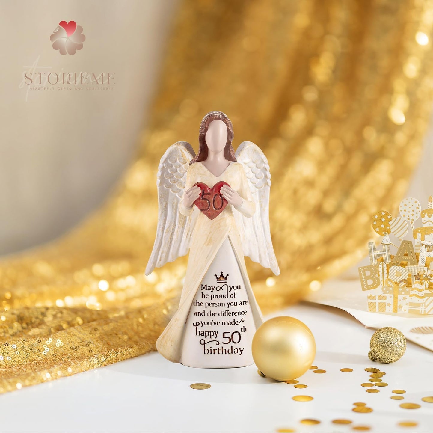 Storieme 50th Birthday Gifts for Her Women: Happy Birthday Gift for Friends Besites Sisters Daughter Mom 50 Year Old Woman Birthday Angel Figurine