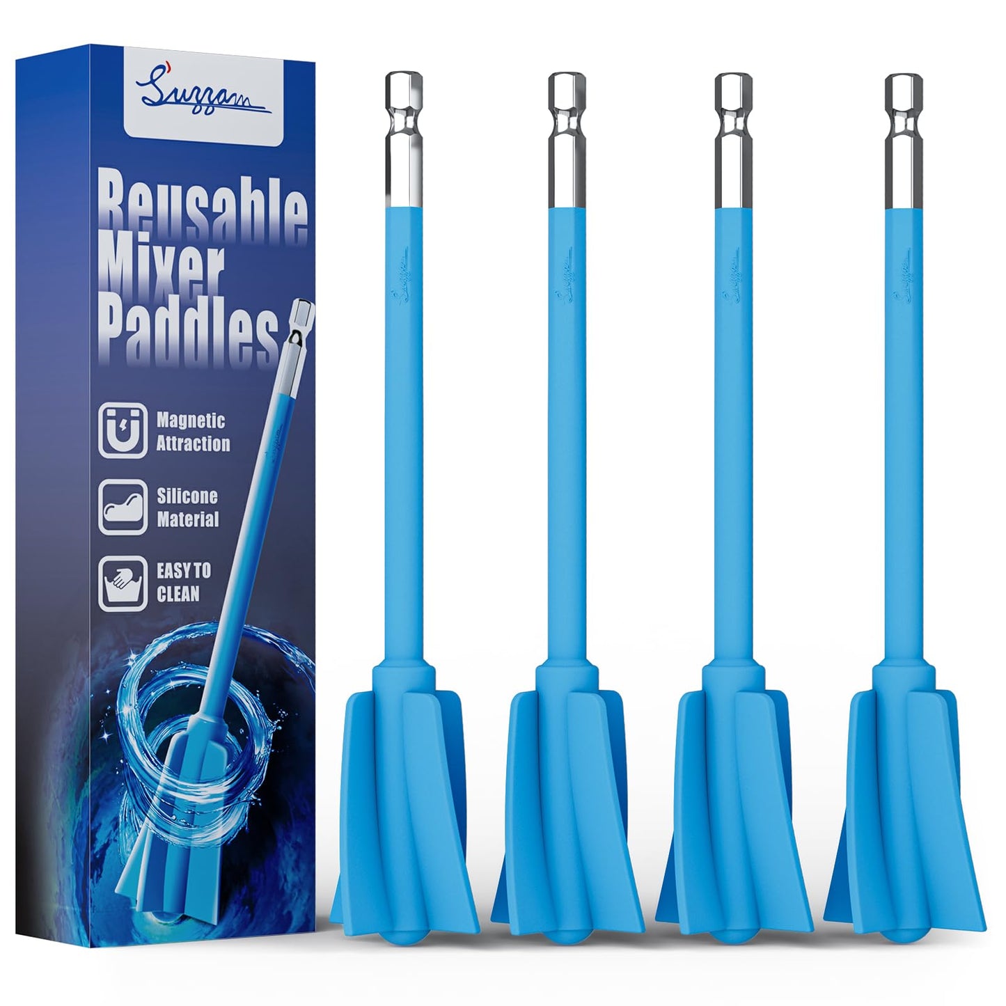 Suzzam Silicone Resin Mixer Paddles, 4 pcs Epoxy Mixer for Drill - Paint Stirrer for Drill, Easy to Clean & Reusable, 1/4" Drill Epoxy Mixer Attachment
