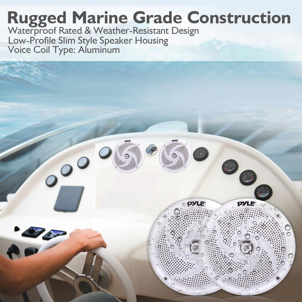 Pyle Marine Speakers - 5.25 Inch 2 Way Waterproof And Weather Resistant Outdoor Audio Stereo Sound System With 180 Watt Power An