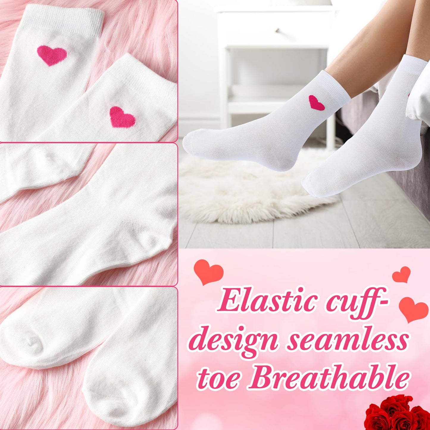 Jeere 20 Pairs Heart Socks Bulk for Women Above Ankle Crew Socks for Mother Bridesmaid Birthday Gifts