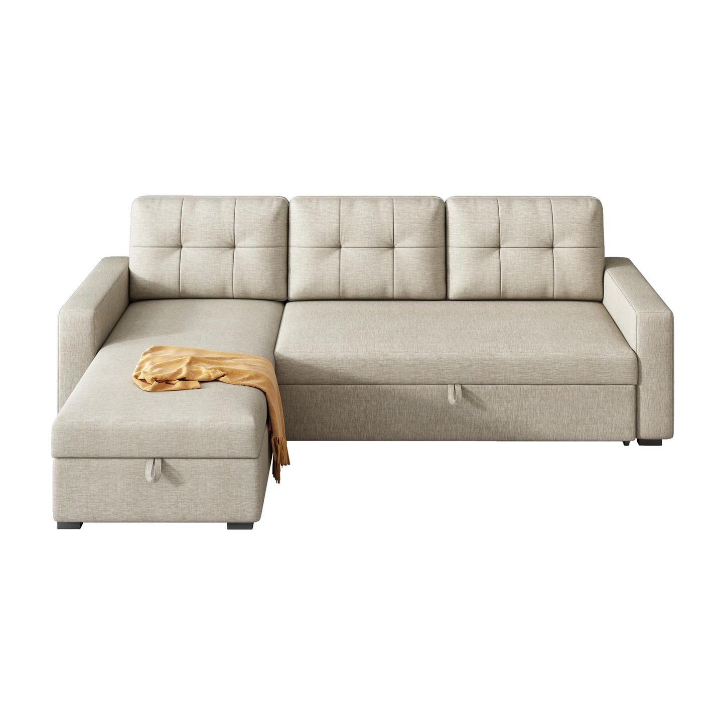 FAVSH L-Shaped Sectional Convertible Sleeper Sofa Bed, Pull Out Couch with with Reversible Storage & Removable 3 Back Cushion for Living Room Apartment,Beige