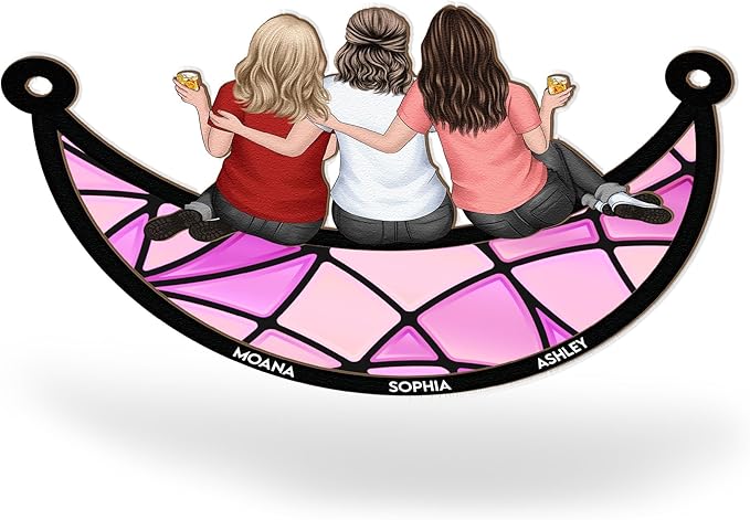 Macorner Personalized Window Hanging Suncatcher Ornament Friendship for Women, Birthday Presents for Woman Friendship, Best Friend Birthday Gifts, Bestie Gifts for Women Friend Sitting On The Moon