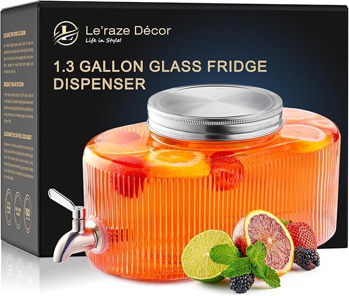 Glass Drink Dispenser for Fridge - 100% Leakproof Stainless Steel Spigot - Liquid Laundry Detergent Dispenser, Punch Bowl ...