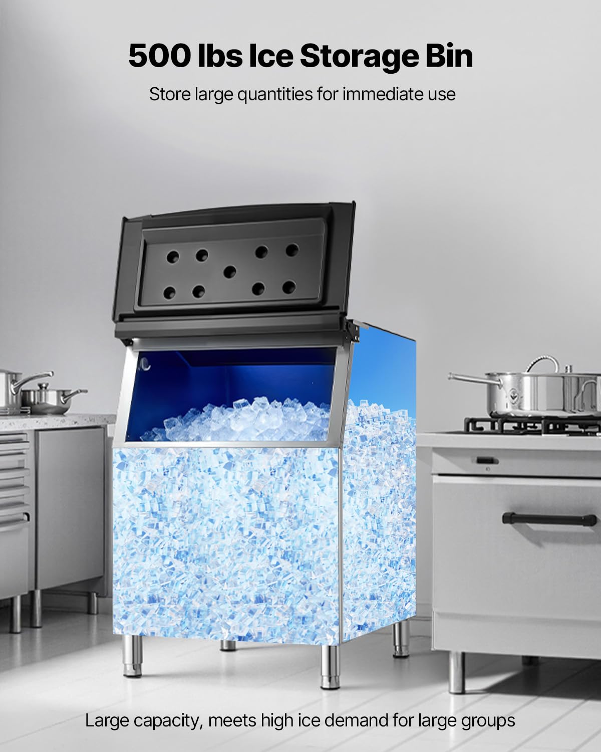 VEVOR Commercial Ice Maker Storage Bin, 500 LBS Capacity Ice-Bin, Stainless Steel Commercial Ice Storage Bin with Adjustable Anti-Slip Rubber Feet, Suitable for Restaurant Hotel and Beverage Shops