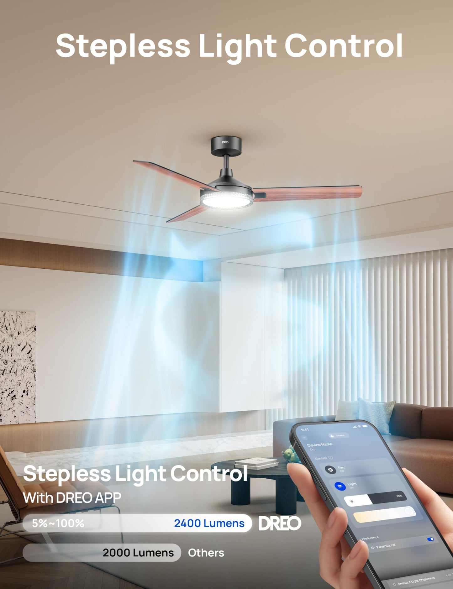 Dreo Smart Ceiling Fans With Lights, 52 Inch Black Ceiling Fan, 12 Speeds & 3 Fan Modes, Stepless Color Tones, Dimmable Led Ligh