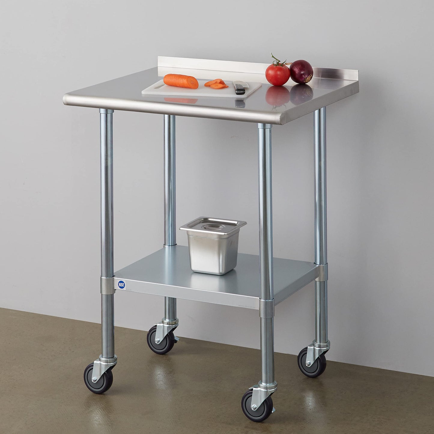 Stainless Steel Table for Prep & Work with Backsplash & Caster 24x30 Inches, NSF Commercial Kitchen Heavy Duty Table with Adjustable Under Shelf for Restaurant, Home and Hotel