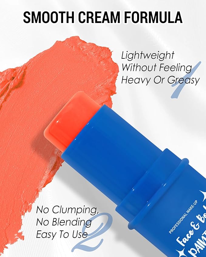 Dark Orange Face Paint Stick, Waterproof Highly Pigmented Full Body Paint for Adults, Dark Orange Eye Black Stick for Baseball Sports, Body Face Painting for SFX Cosplay Halloween Makeup-06