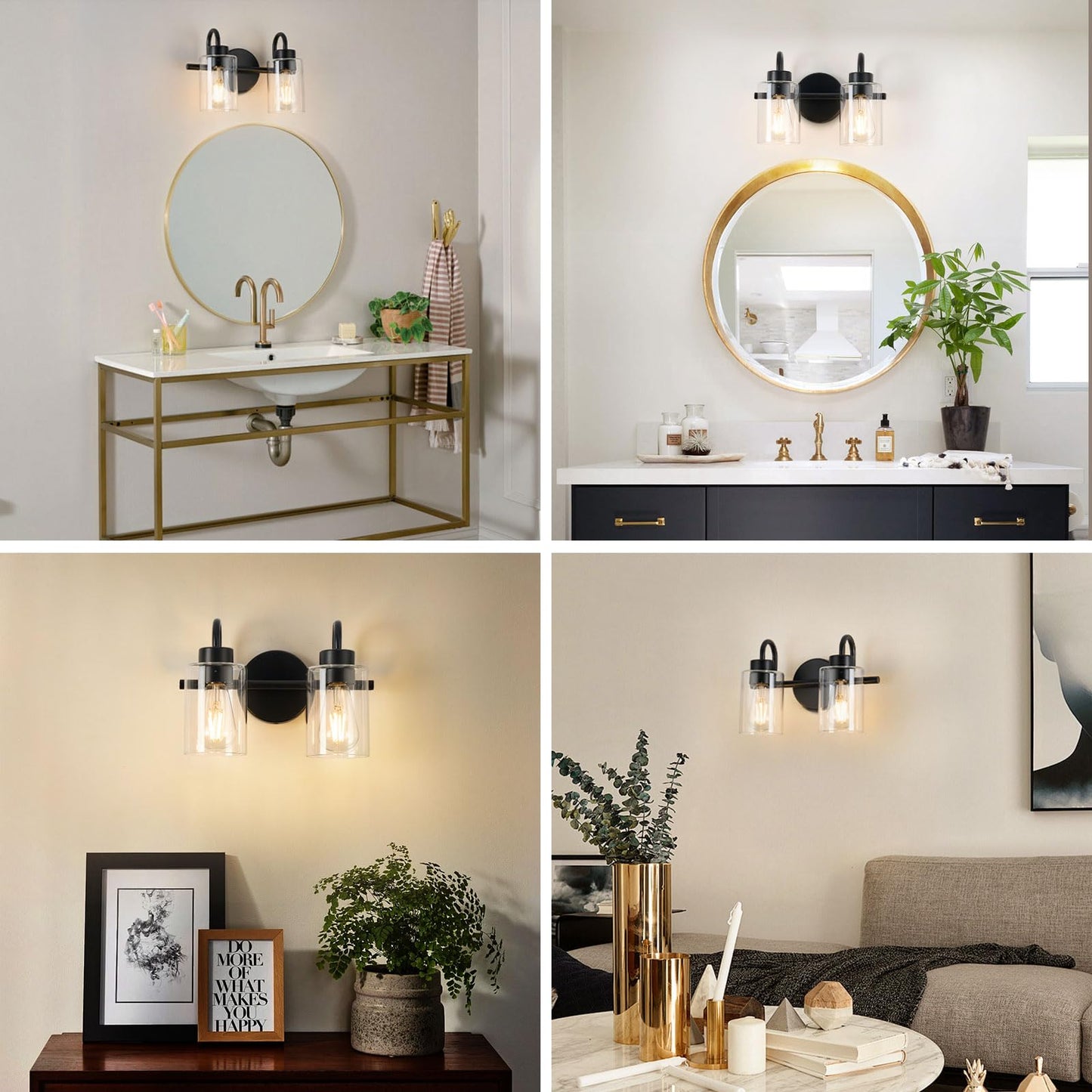 AURYNIX 2-Light Black Bathroom Light Fixtures with Clear Glass Shade, Modern Wall Sconces, Vanity Lights for Bathroom, Mirror, Powder Room, Living Room