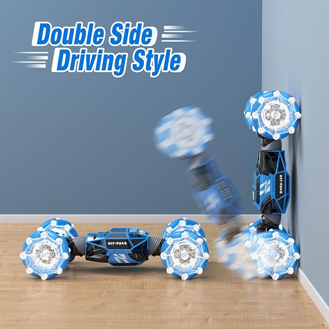Gesture RC Car, Gesture Sensing RC Stunt Car Toys with Lights & Dance for Kids 6-12 yr, 2.4GHz 4WD Hand Remote Control with Lights Music, Off-Road 360° Rotation Drift for Birthday Toy Gifts-(BLUE)