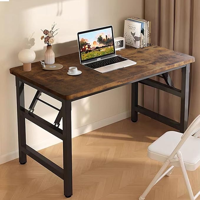 Mrsanmu 31.5 Inch Foldable Desks for Small Spaces,Foldable Desk No Assembly,Small Table for Bedroom,Rustic Brown.