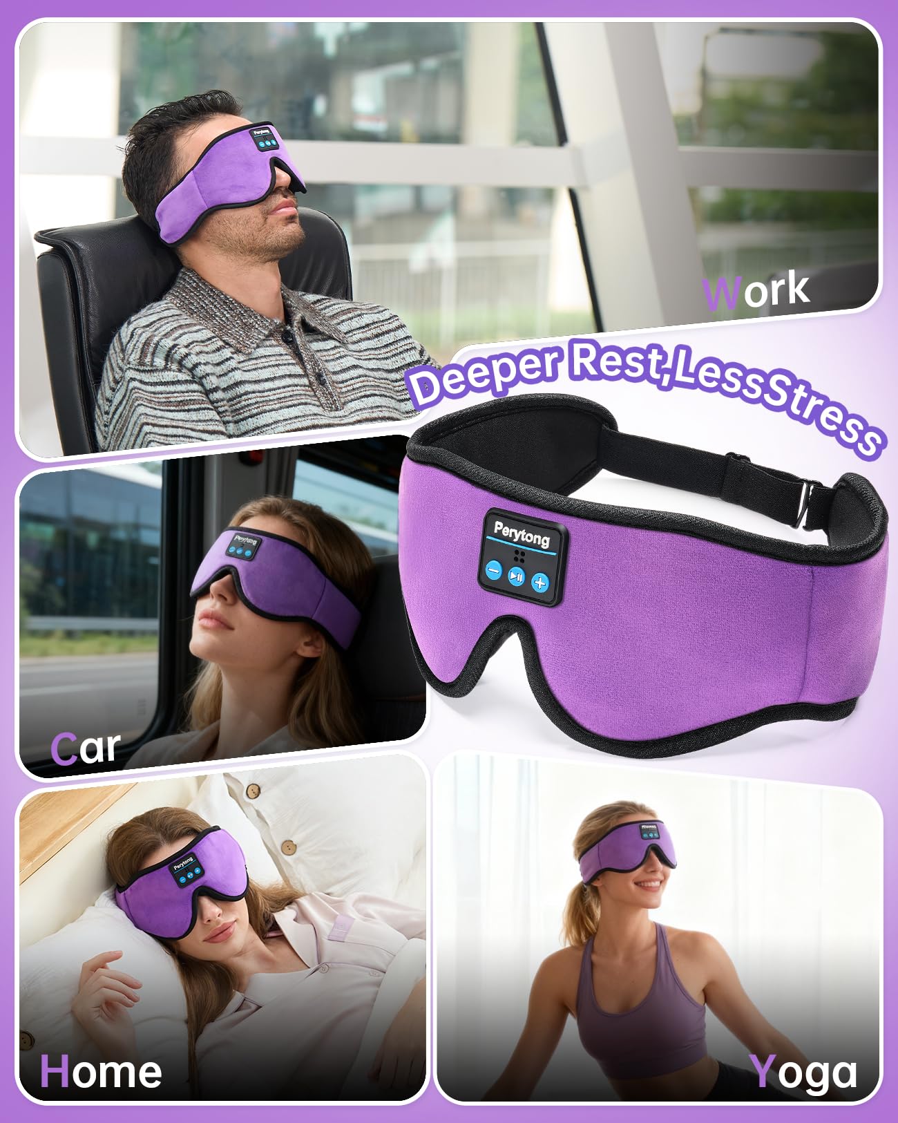 Sleep Mask with Bluetooth 5.4 Headphones, Wireless Music Sleep Eye Mask for Side Sleepers, 3D Contoured Comfort & Built-in HD Stereo Earphones, Noise Canceling & Blackout for Travel (Deep Lavender)