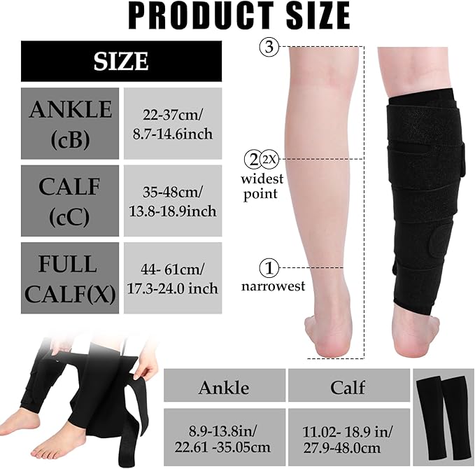 Croknit 3 Pairs Lymphedema Compression Leg Wraps Adjustable Lower Leg Cover up Medical Shin Splint Wrap for Heaviness Fatigue(Black)