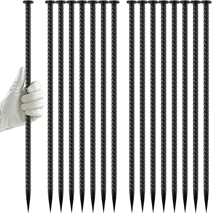 EUOKOK 16 Inch Rebar Stakes - 1/2 Inch Diameter Galvanized Steel Ground Anchors Plant Support Metal Garden Stake Heavy Duty Anchoring Spikes for Speed Bump, Parking Curb and Camping Tent (10 Pack)