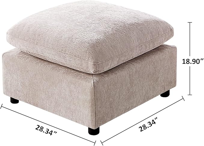 VANOMi Upholstered Square Modular Ottoman for Modular Sectional Sofa, Ottoman Footrest and Seat Cube for Living Room, Chenille