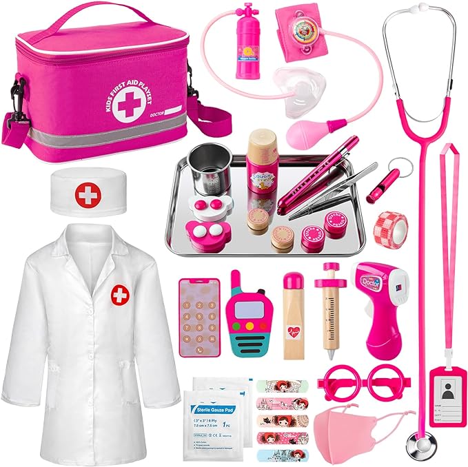 EFO SHM Doctor Kit for Kids Girls, 34 Pcs Kids Doctor Kit for Toddlers 3-5 with Medical Storage Bag & Real Stethoscope, Pr...