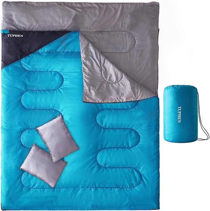 Tuphen Double Sleeping Bag, Sleeping Bag with 2 Pillows, Queen Size XL Bag for 2 People, Cold Warm Weather- 3 Seasons, Wat...