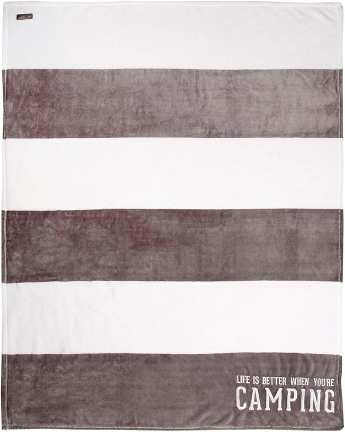 Pavilion - Life is Better When You're Camping - Gray & White Striped Super Soft 50 x 60 Inch Striped Throw Blanket with Em...