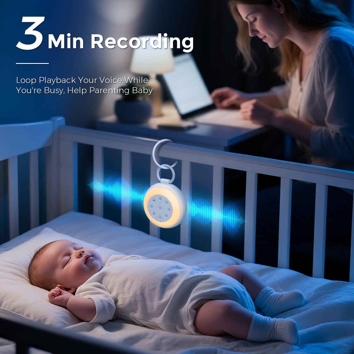 Noise Sound Machine with 24 Soothing Sounds 7 Colors Night Light, White Noise Machine 15 Volume Levels 3 Timers Adjustable Brightness Memory Function for Adults Kids Baby